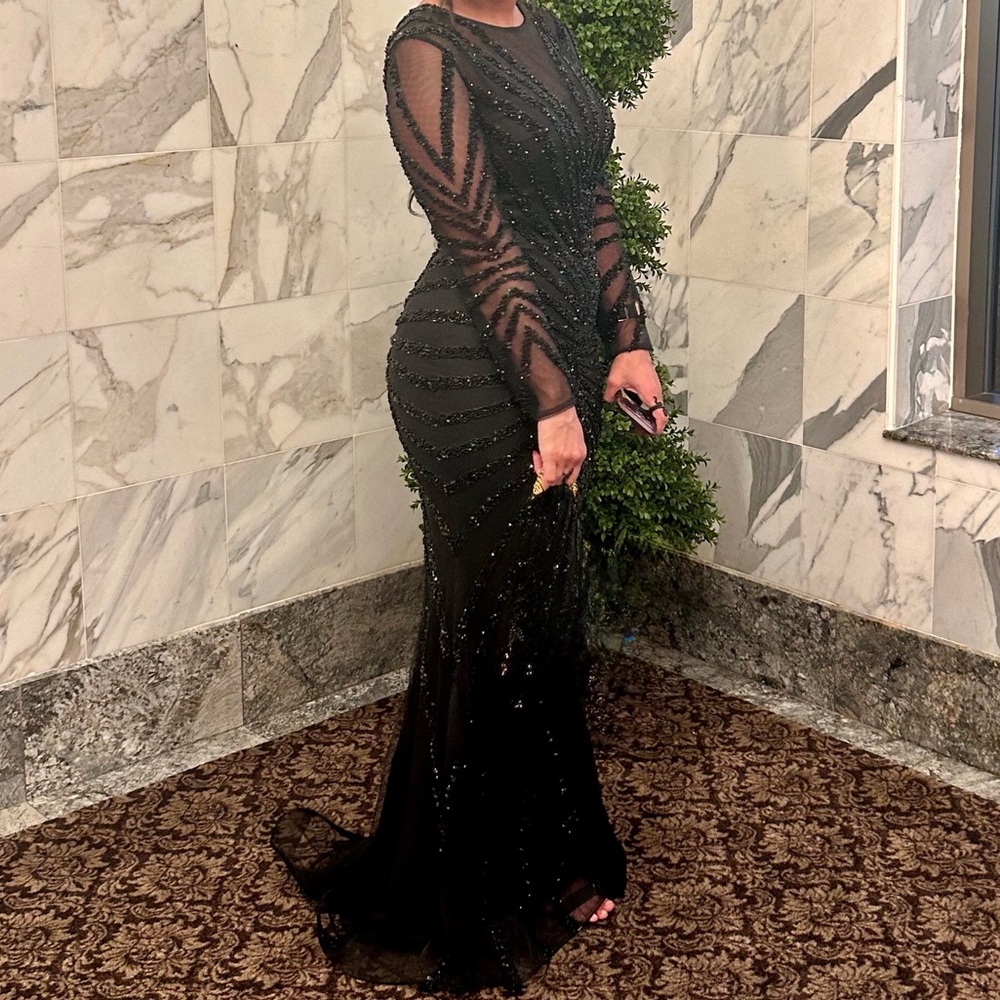 Elegant Black Beaded Evening Gown